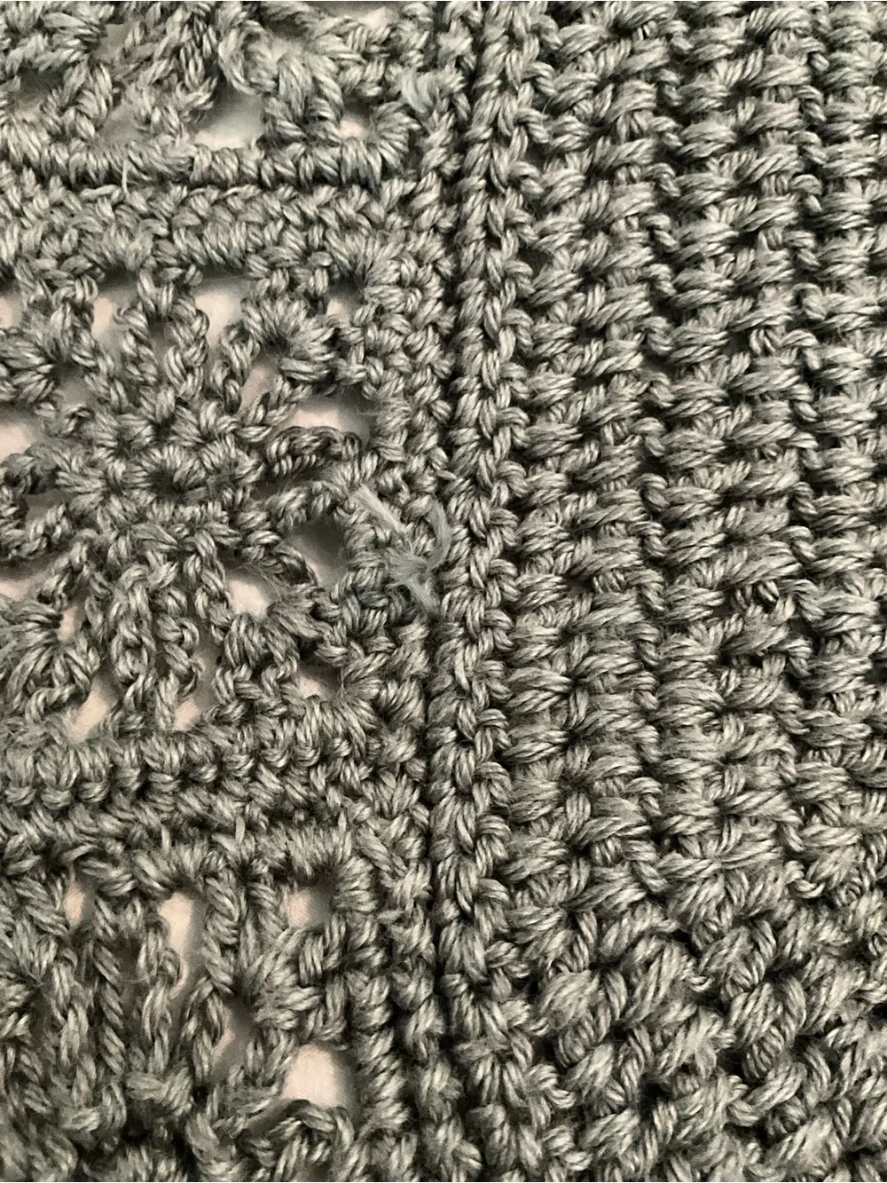 Handmade Crochet Gray Shawl Wrap Floral Granny Square Boho Cottagecore